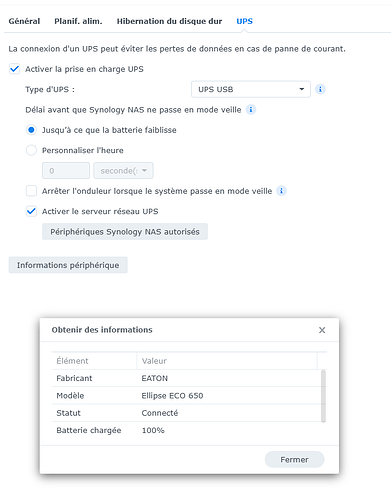 Onduleur sur le NAS
