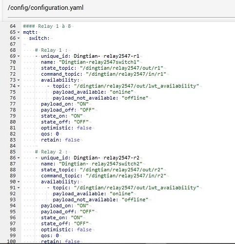 config yaml pour mqtt Dingtian relais 1 et 2
