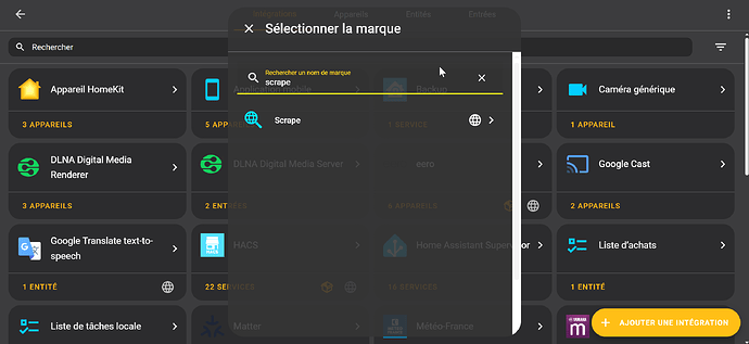 Appareils et services - ajout scrape – Home Assistant
