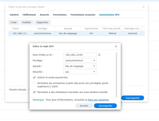 droits nfs sur le NAS
