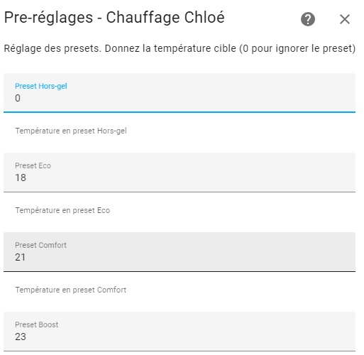 Réglage thermostat